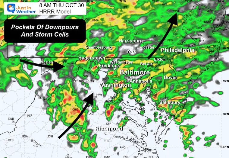 October 29 weather storm radar simulation Thursday morning