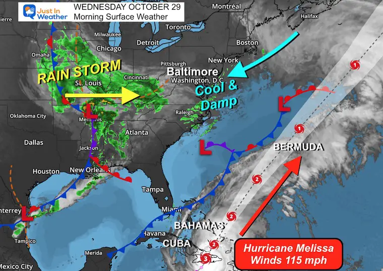 October 29 weather Wednesday morning Hurricane Melissa