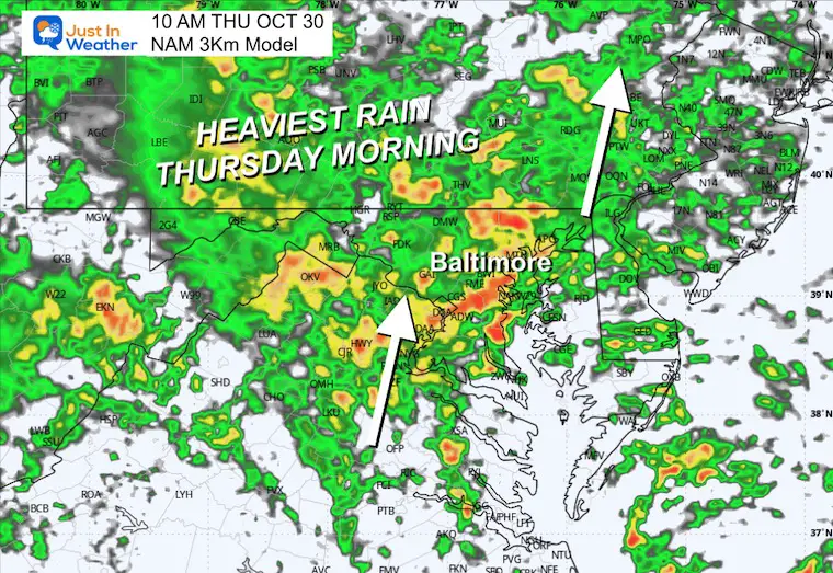 October 29 weather rain forecast Thursday morning