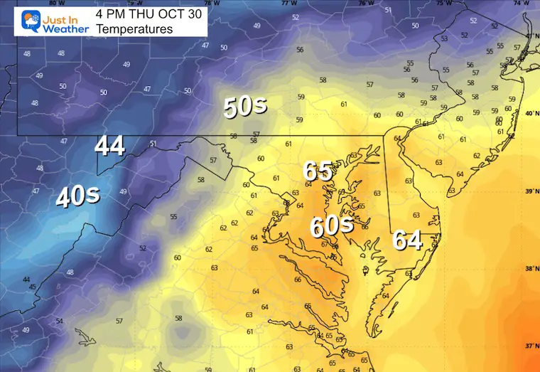 October 29 weather temperatures forecast Thursday afternoon