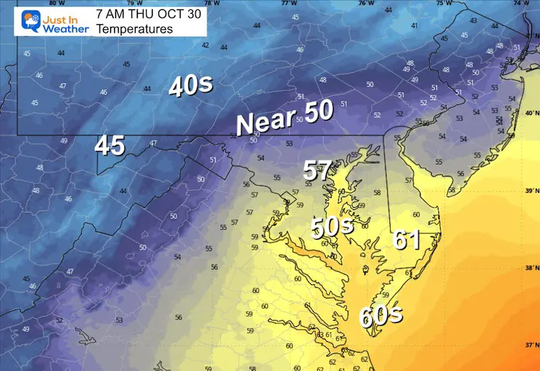 October 29 weather temperatures forecast Thursday morning
