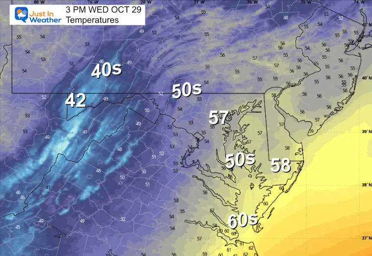October 29 weather temperatures forecast Wednesday afternoon
