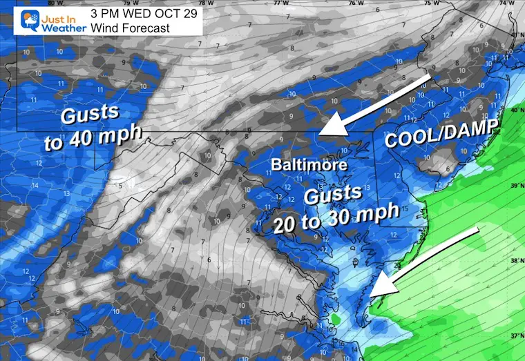 October 29 weather wind forecast Wednesday afternoon