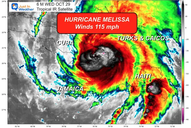 October 29 weather Hurricane Melissa Satellite Wednesday morning