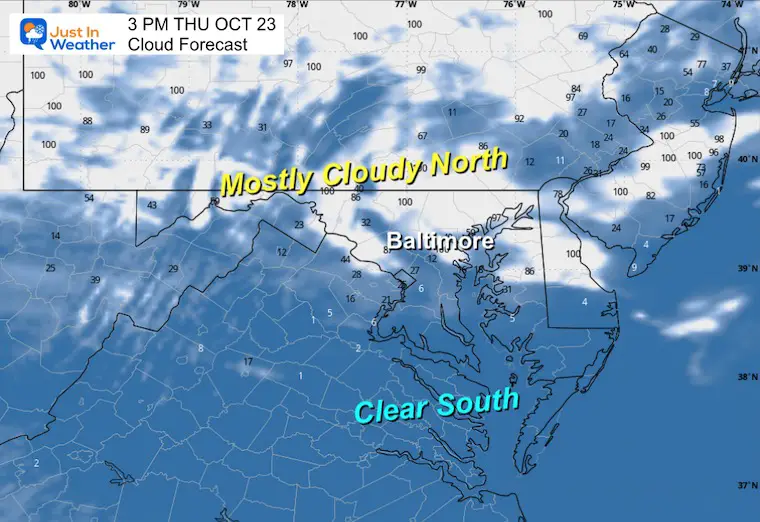 October 23 weather forecast clouds Thursday afternoon