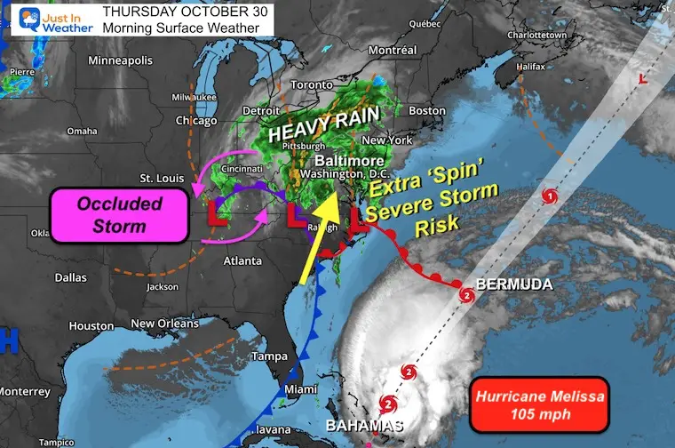 October 30 weather storm Hurricane Melissa Thursday morning