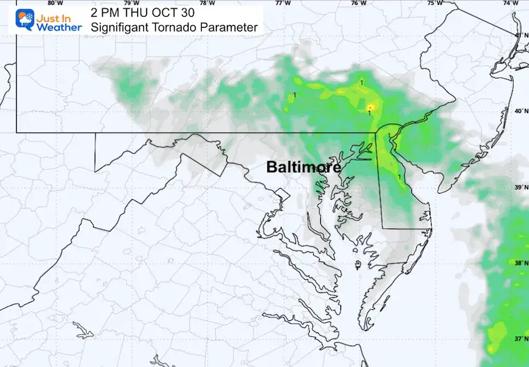 October 30 weather rain forecast tornado parameter Thursday afternoon