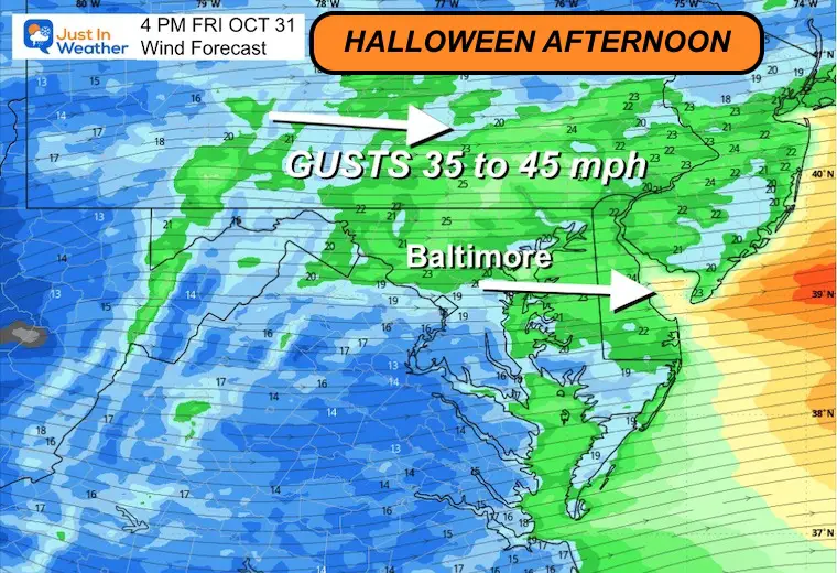 October 30 weather wind forecast Halloween Friday afternoon