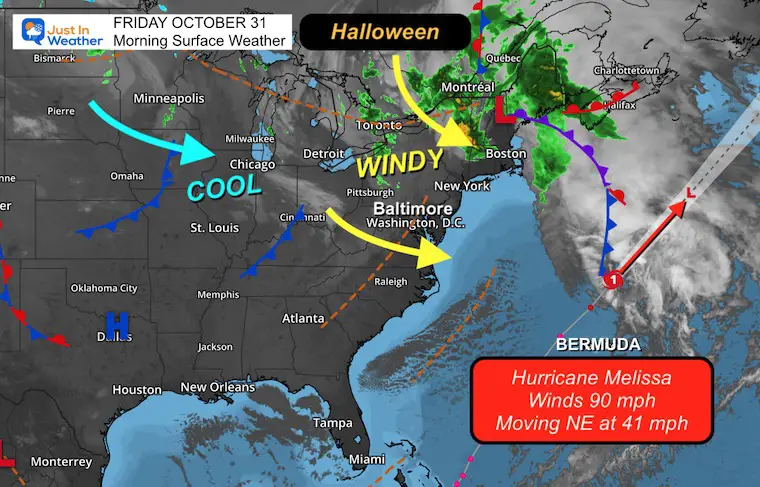 October 31 weather Halloween Friday Morning Hurricane Melissa