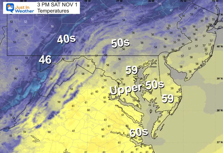 October 31 weather temperatures Halloween Saturday afternoon