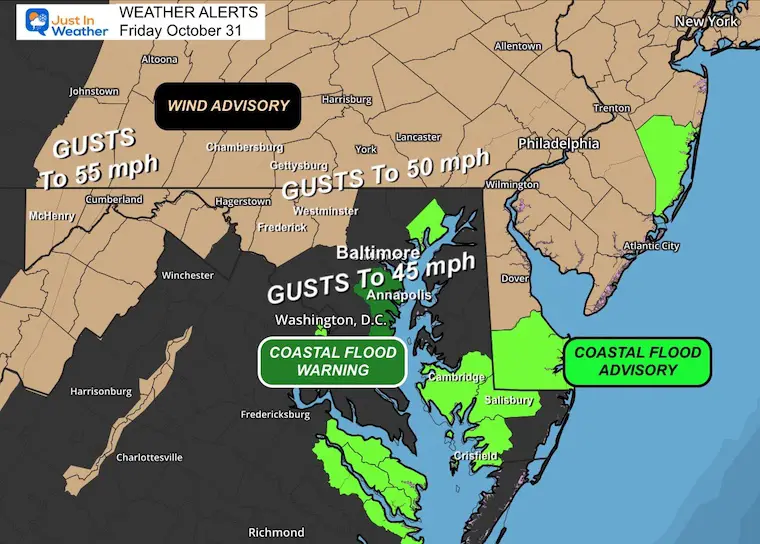 October 31 weather wind advisory flood warning halloween