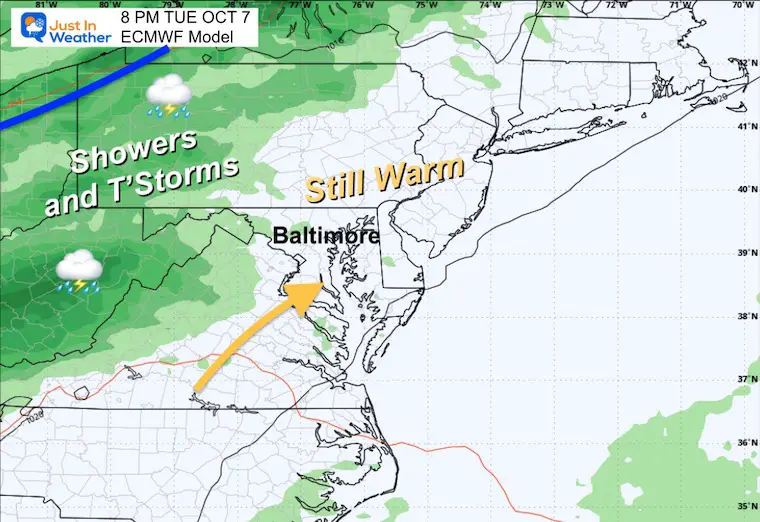 October 5 weather forecast rain storm Tuesday evening