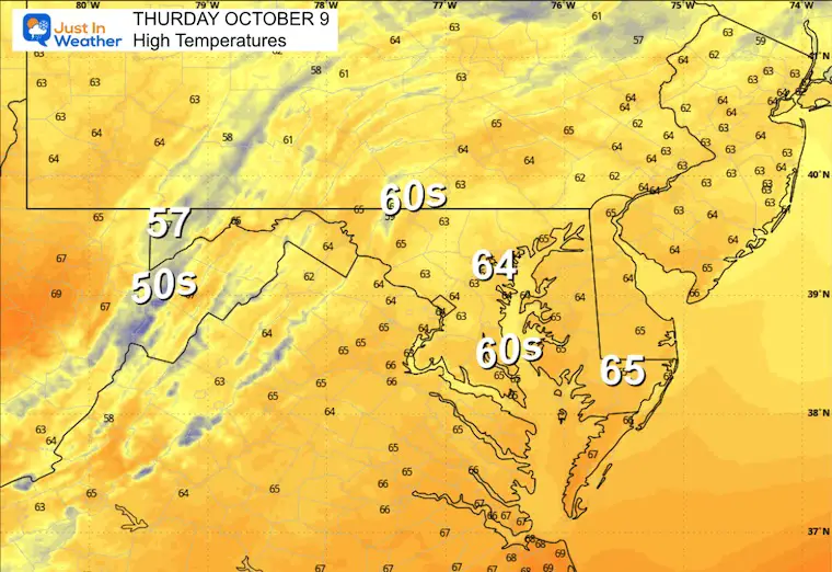 October 5 weather temperatures Thursday afternoon