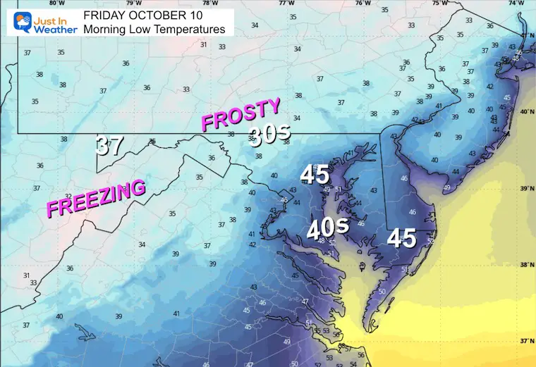 ScreenshotOctober 7 weather temperatures Friday morning