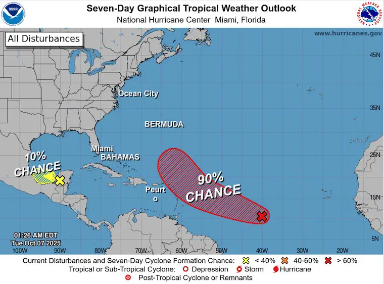 October 7 tropical weather Invest 95 NHC forecast