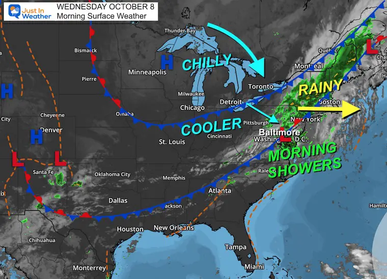 October 8 weather Wednesday morning