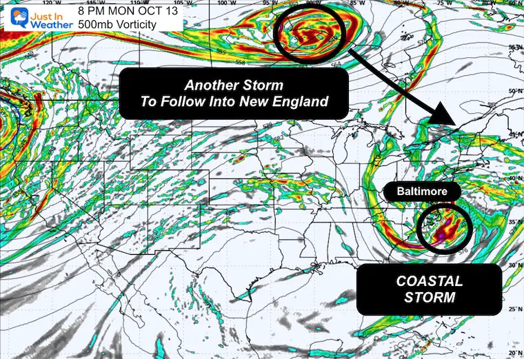 October 8 weather coastal storm jet stream Monday