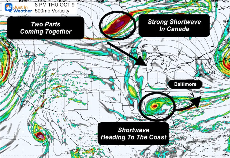 October 8 weather coastal storm jet stream Thursday