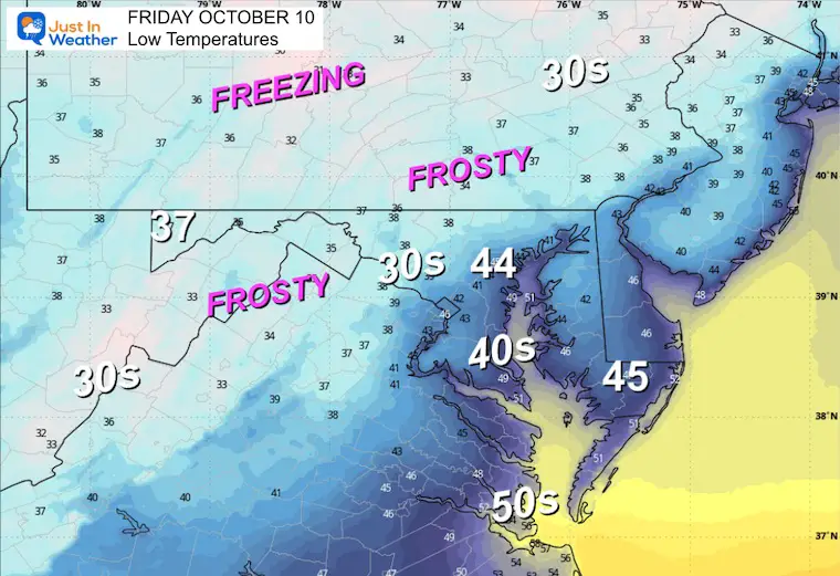 October 8 weather temperatures frost Friday morning