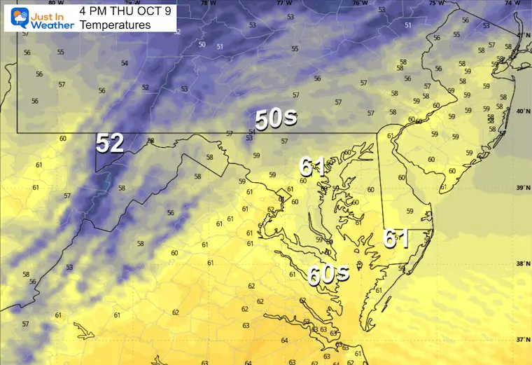 October 8 weather temperatures frost Thursday afternoon