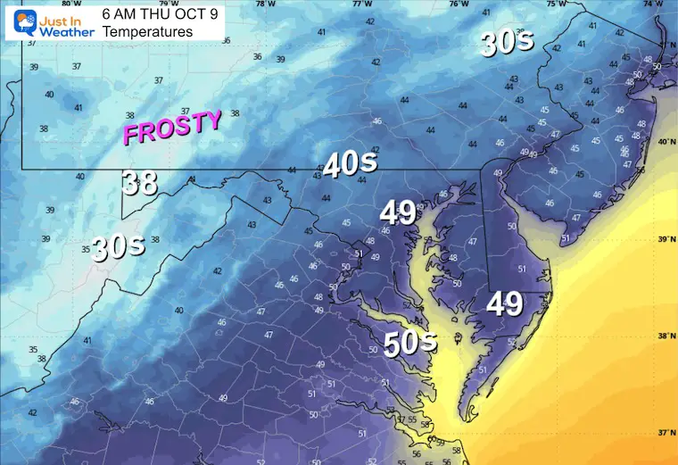 October 8 weather temperatures frost Thursday morning
