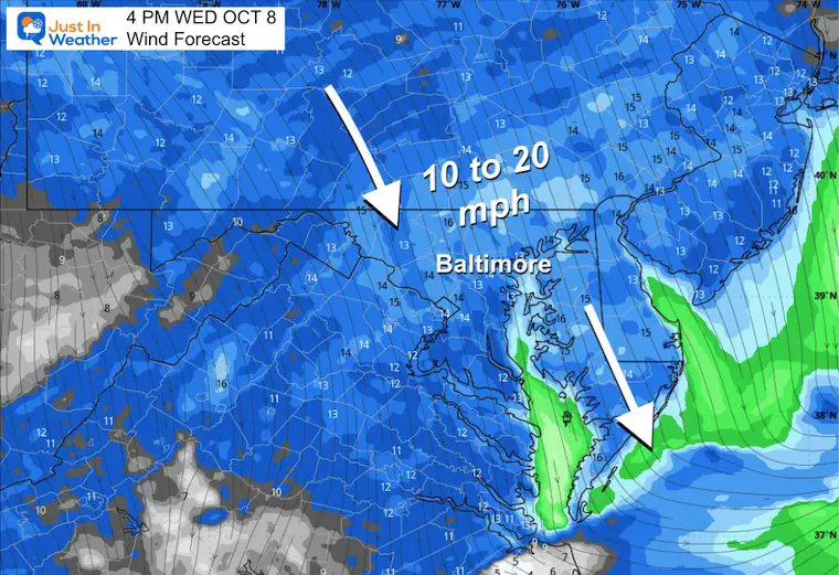 October 8 weather wind forecast Wednesday afternoon