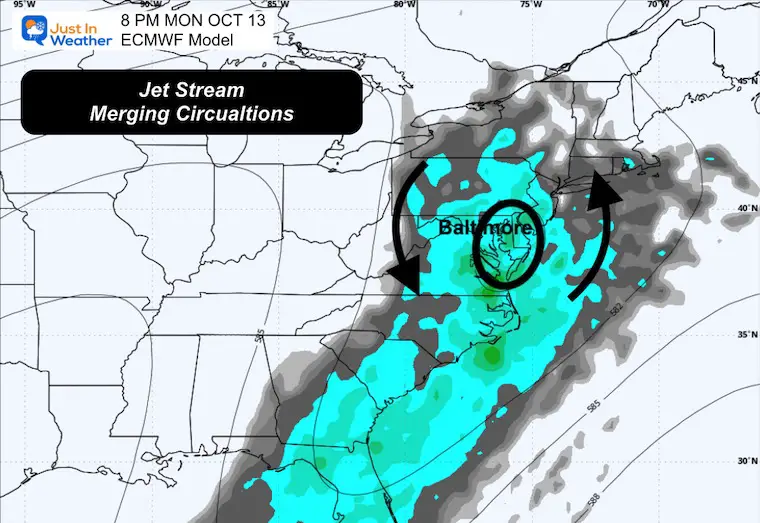 October 9 weather jet stream vorticity storm Monday night