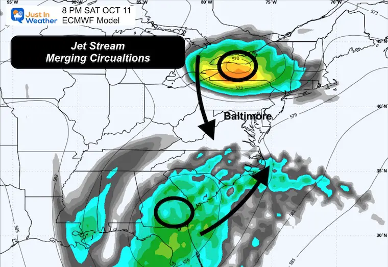 October 9 weather jet stream vorticity storm Saturday night