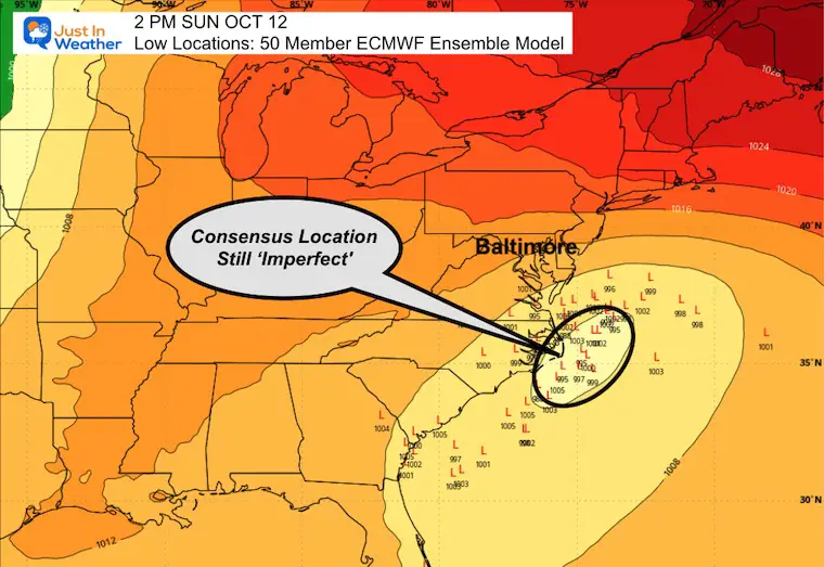 October 9 weather low pressure locations Coastal Storm