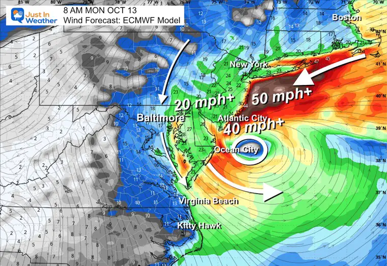 October 9 storm forecast wind Monday