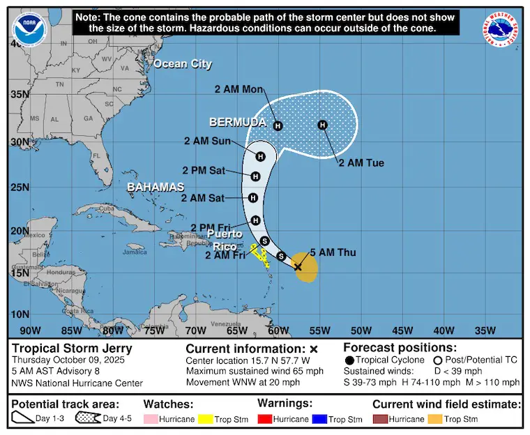 October 9 weather Tropical Storm Jerry NHC Tracks