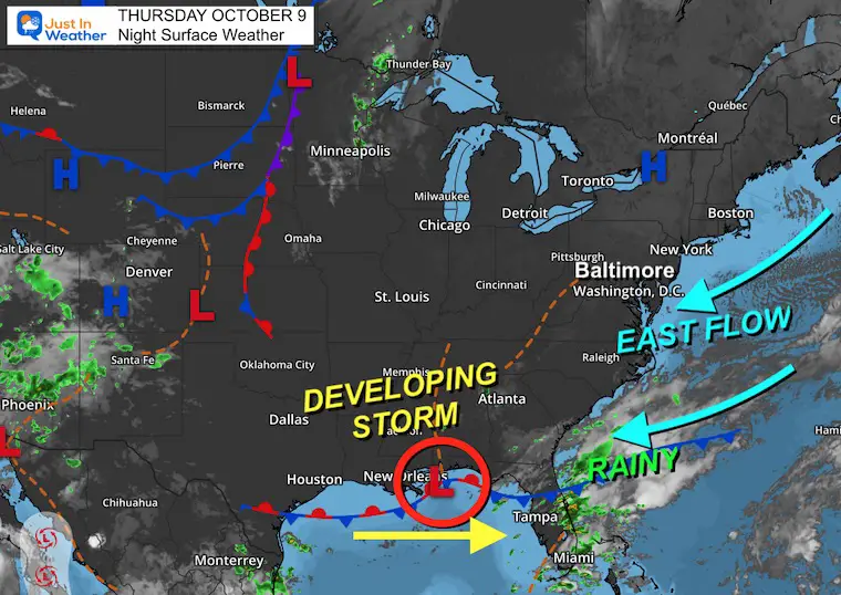 October 9 Thursday night surface weather