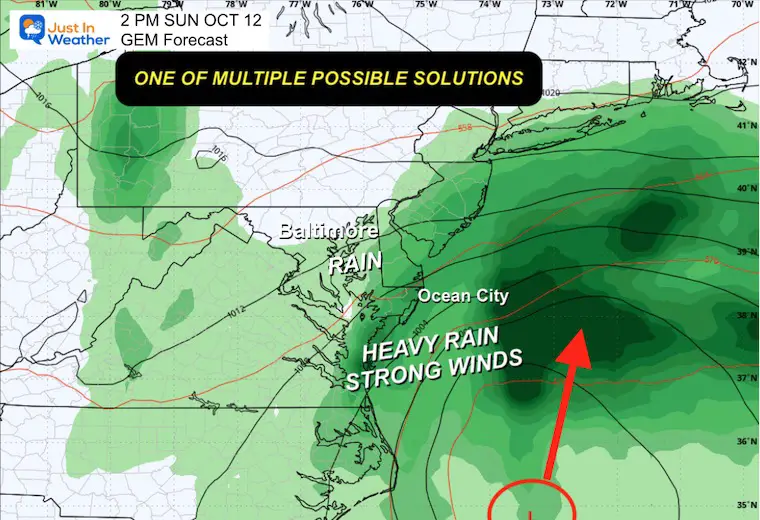 October 9 weather coastal storm forecast Sunday