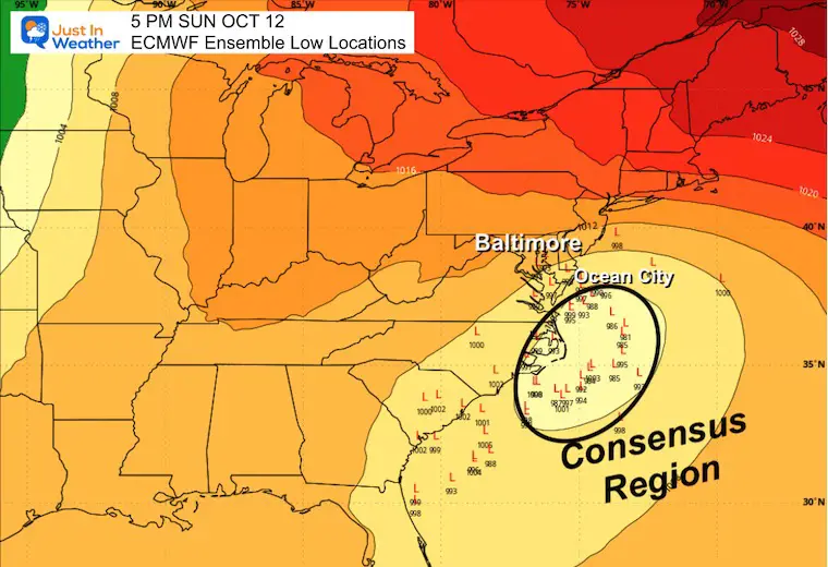October 9 weather coastal storm forecast Ensemble