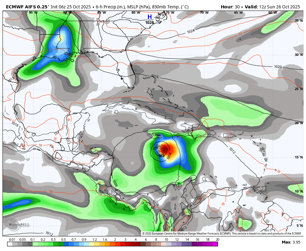 October 25 Hurricane Melissa forecast ECMWF AIFS
