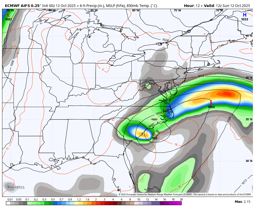 October 12 weather storm forecast European AI Model