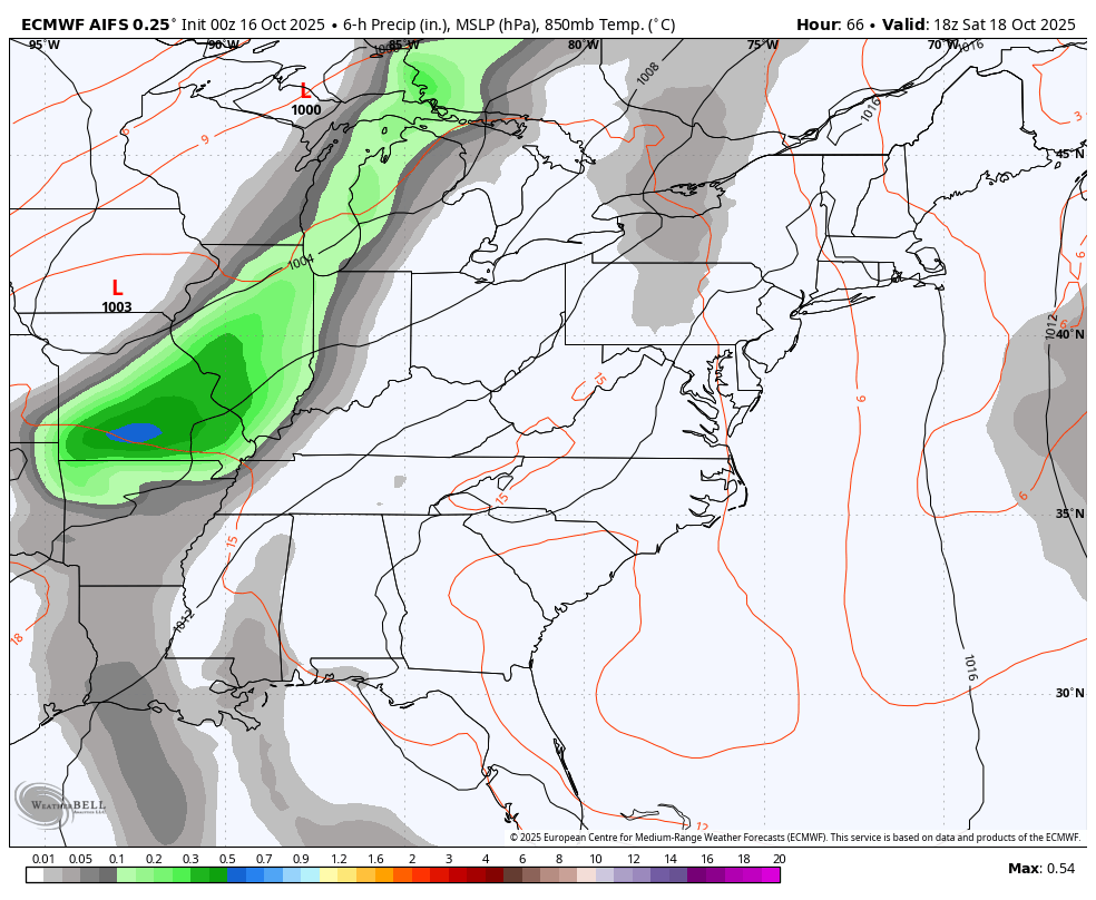 October 16 weather forecast weekend ECMWF AI