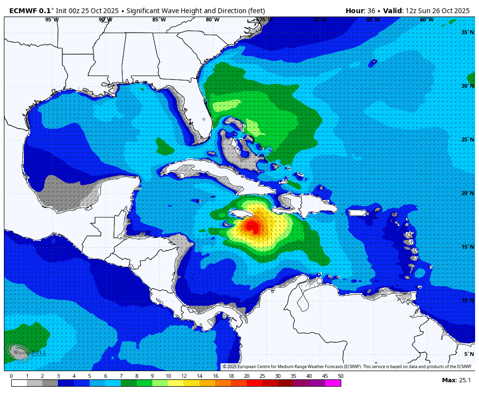 October 25 Hurricane Melissa wave model forecast