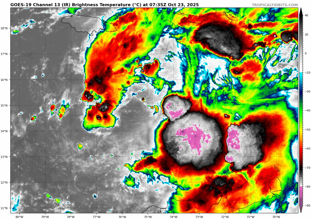 October 23 weather tropical storm Melissa satellite Thursday morning