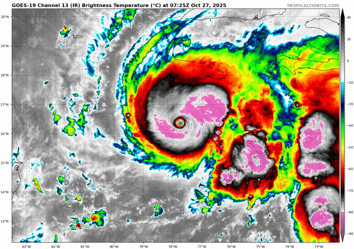 October 27 weather hurricane melissa category 5 satellite Monday