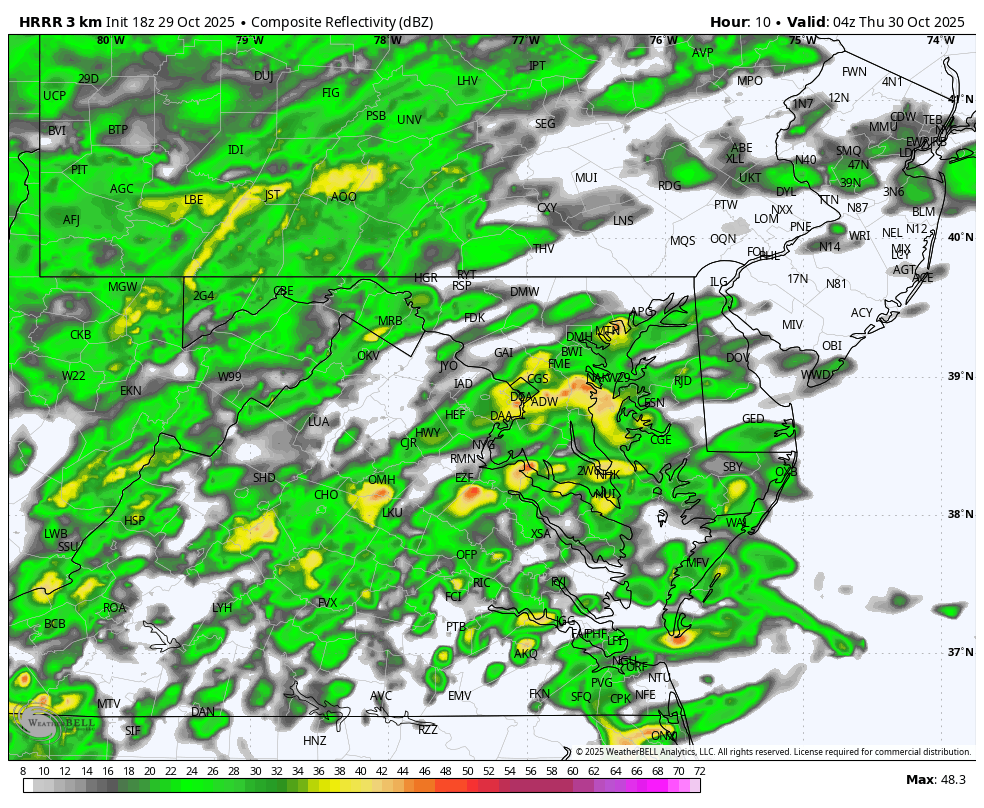 October 29 weather storm radar simulation Thursday