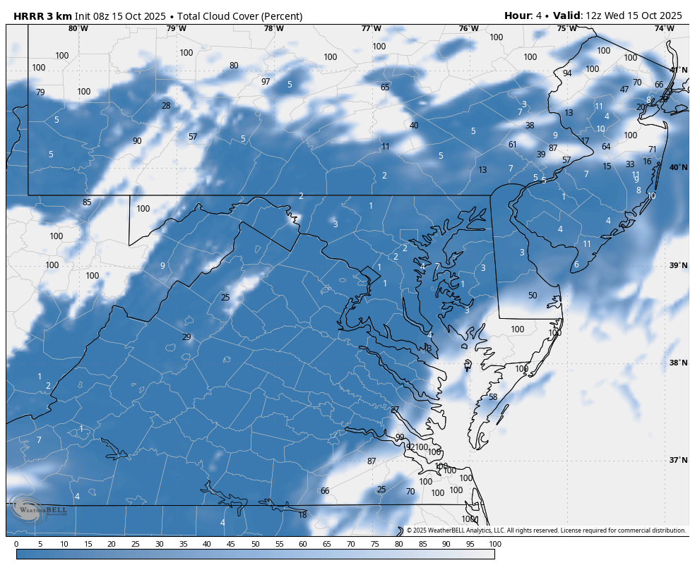 October 15 weather cloud forecast Wednesday