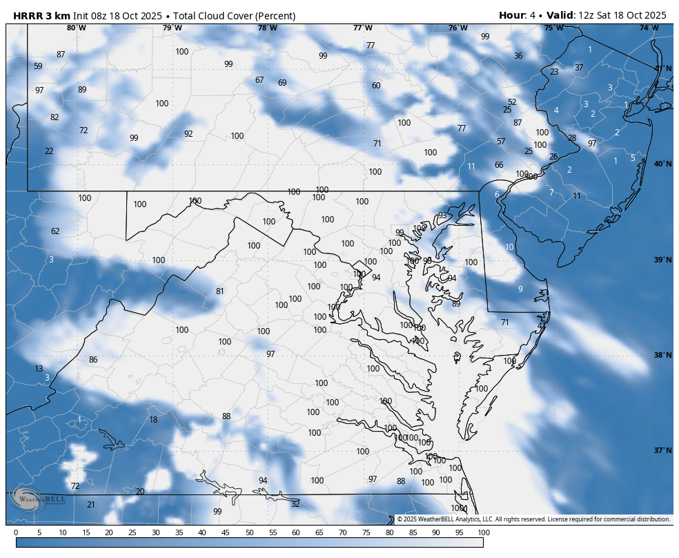 October 18 weather forecast clouds Saturday