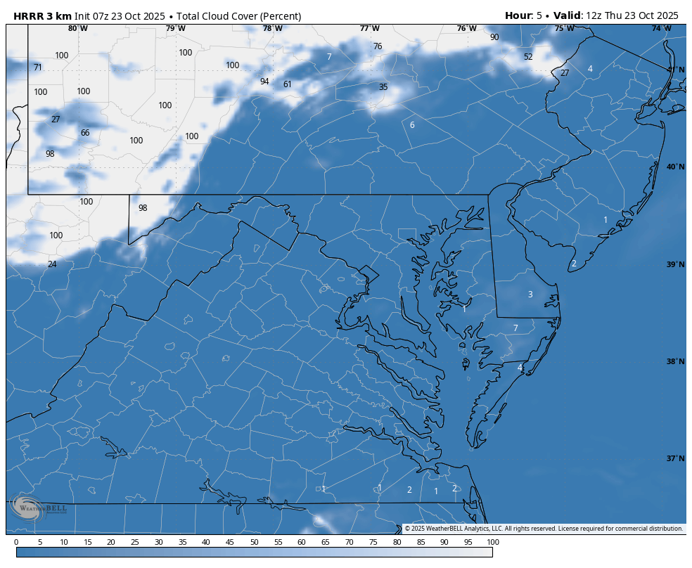 October 23 weather forecast clouds Thursday