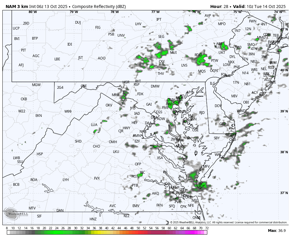 October 13 weather forecast rain radar Tuesday