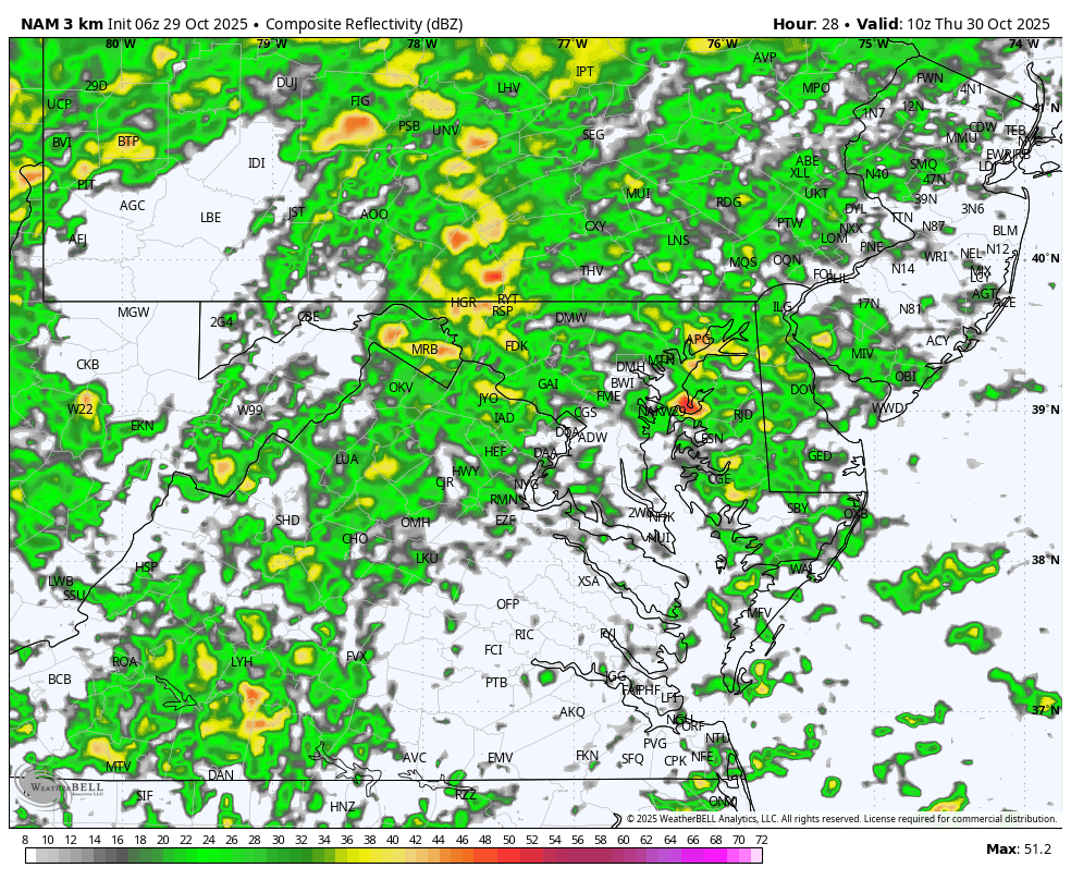 October 29 weather forecast rain Thursday