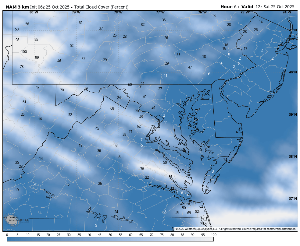 October 25 weather cloud forecast Saturday