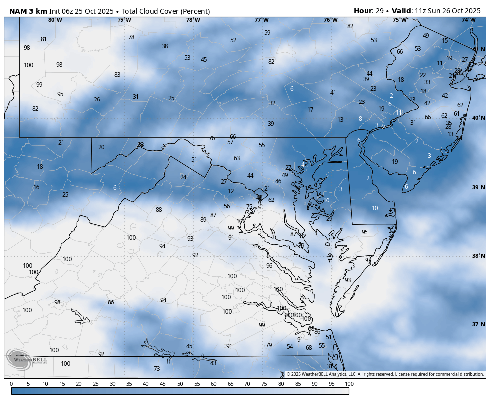 October 25 weather cloud forecast Sunday afternoon
