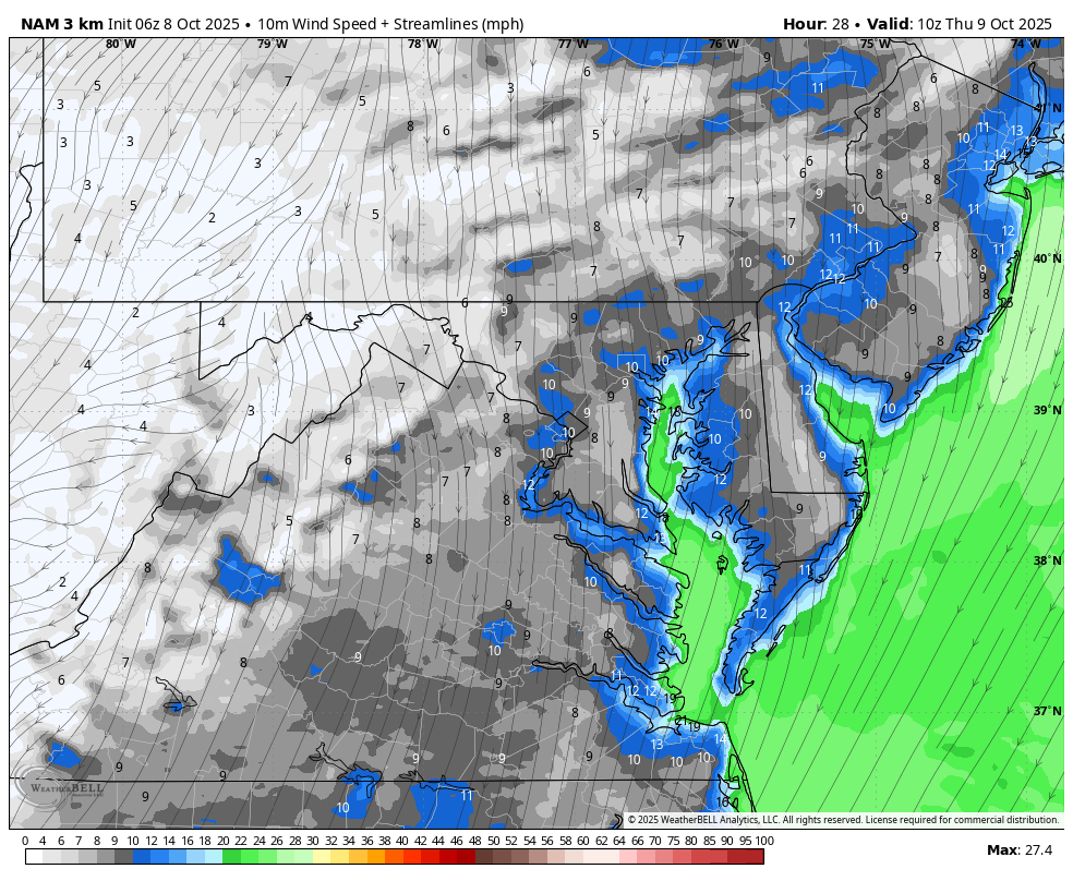 October 8 weather wind forecast Thursday