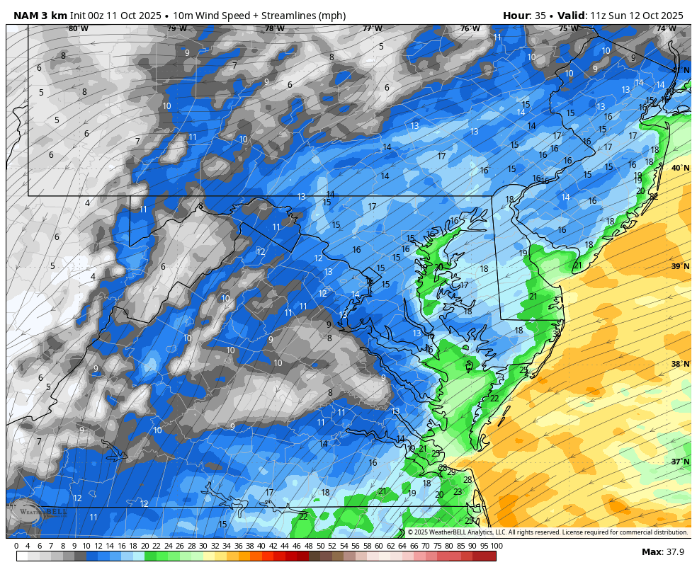 October 11 weather forecast wind Sunday